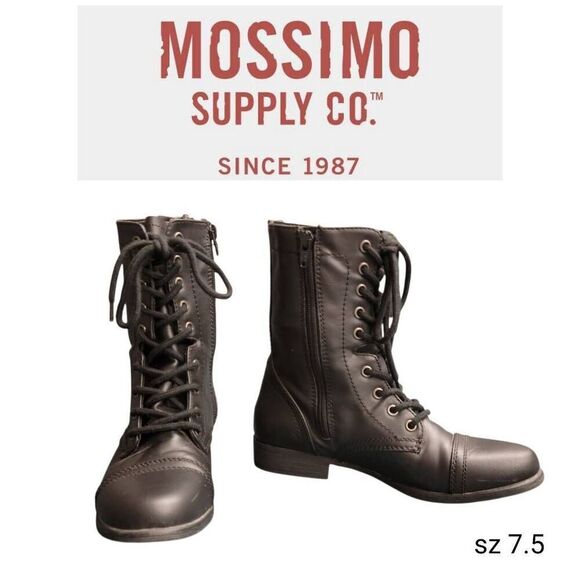 Mossimo Supply Company Black Faux Leather Lace Up Zipper Combat Boots Booties - Picture 1 of 9